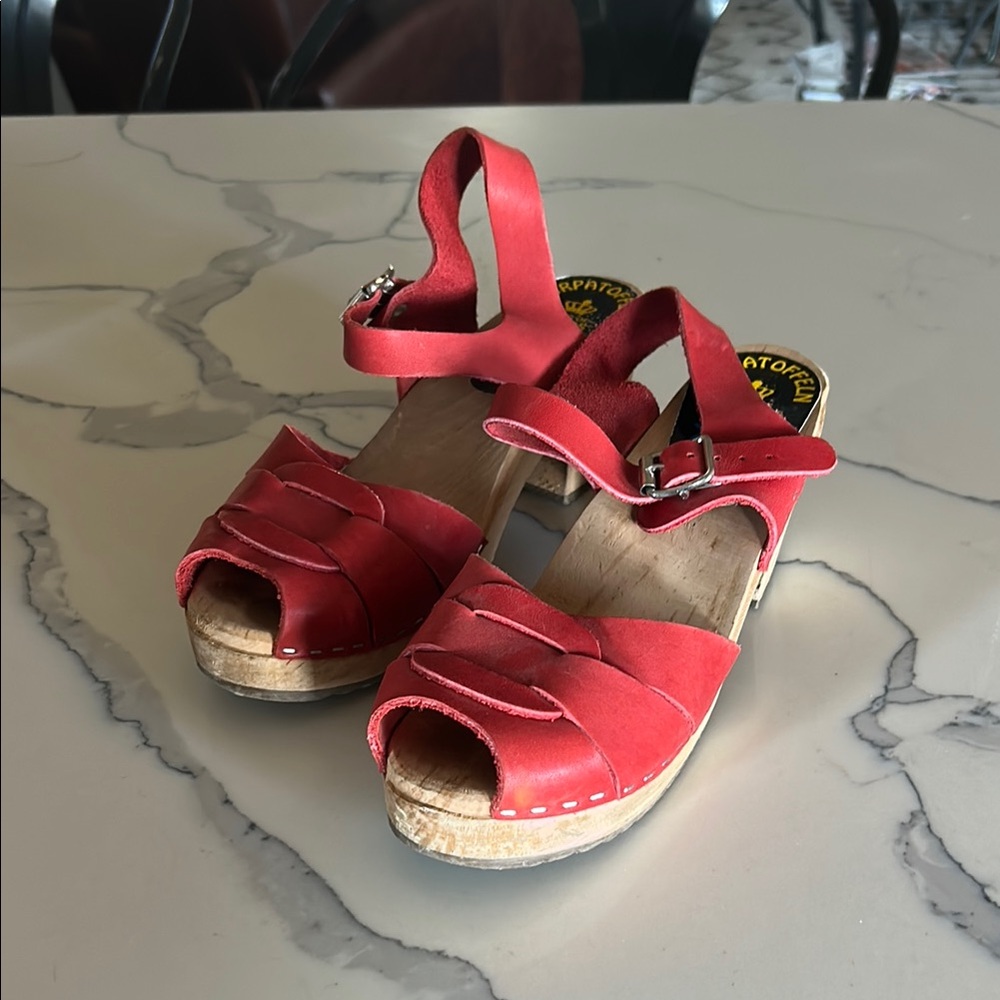 Red Leather Open-Toe Sandals